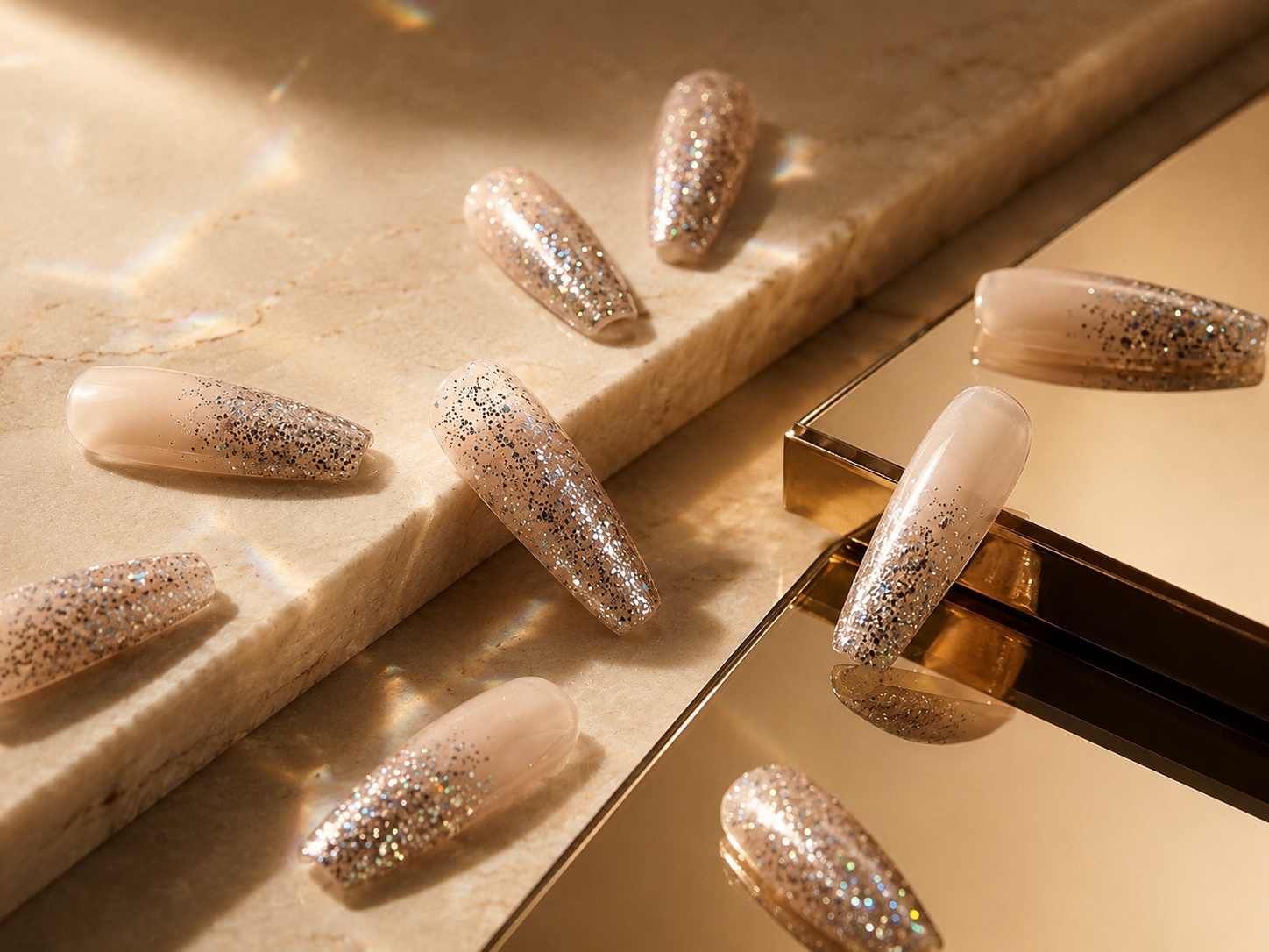 Ready-to-Wear champagne crystal press-on set